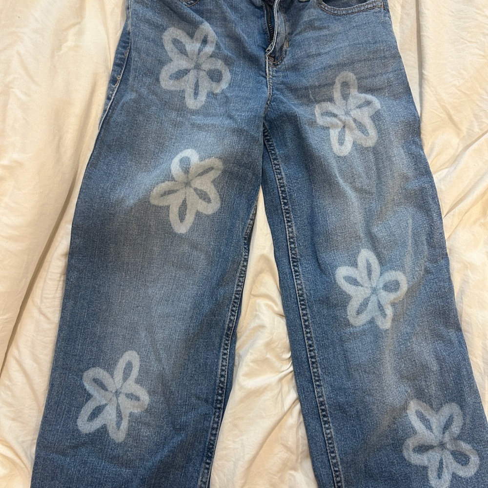 Floral Patterned Blue Jeans